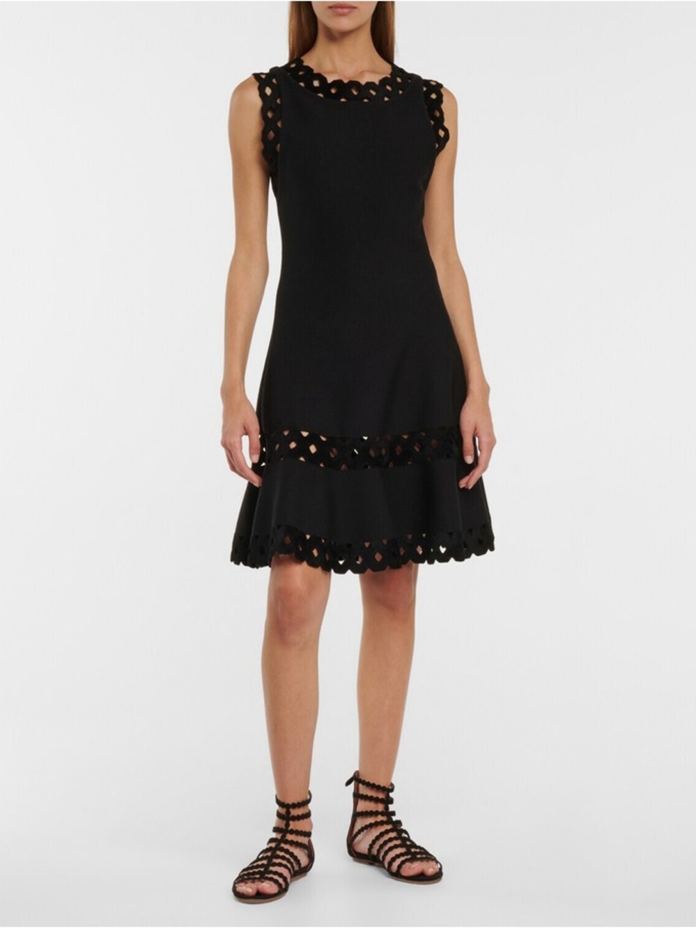 Alaïa Black Sleeveless Knit Midi Dress with Cutout Trim SZ 36